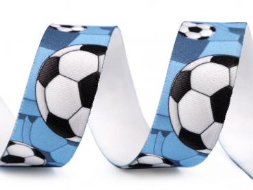 Gummiband mit Aufdruck 25mm Fußball in Blau